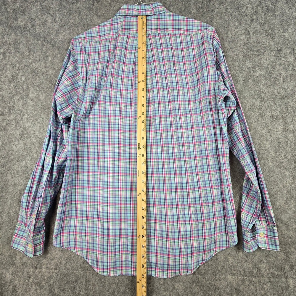 Ralph Lauren Mens Medium Plaid Button Down Shirt Blue Pink Pony Long Sleeve M - Picture 5 of 9